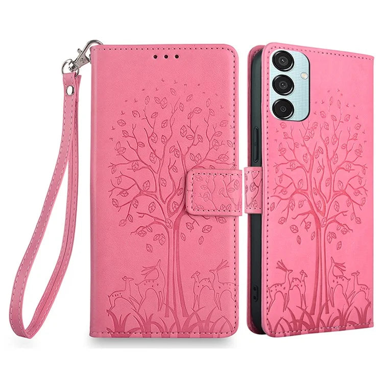 For Samsung Galaxy M15 5G Leather Case with 3 Card Slots Tree Pattern Phone Cover