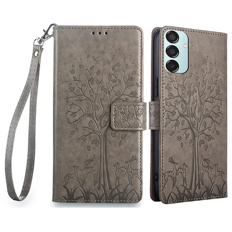 For Samsung Galaxy M15 5G Leather Case with 3 Card Slots Tree Pattern Phone Cover