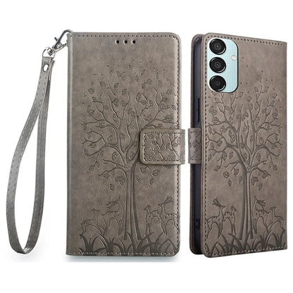 For Samsung Galaxy M15 5G Leather Case with 3 Card Slots Tree Pattern Phone Cover