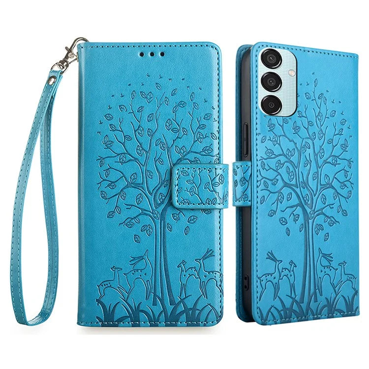 For Samsung Galaxy M15 5G Leather Case with 3 Card Slots Tree Pattern Phone Cover