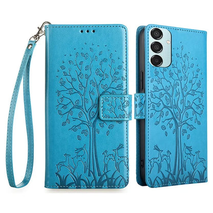 For Samsung Galaxy M15 5G Leather Case with 3 Card Slots Tree Pattern Phone Cover