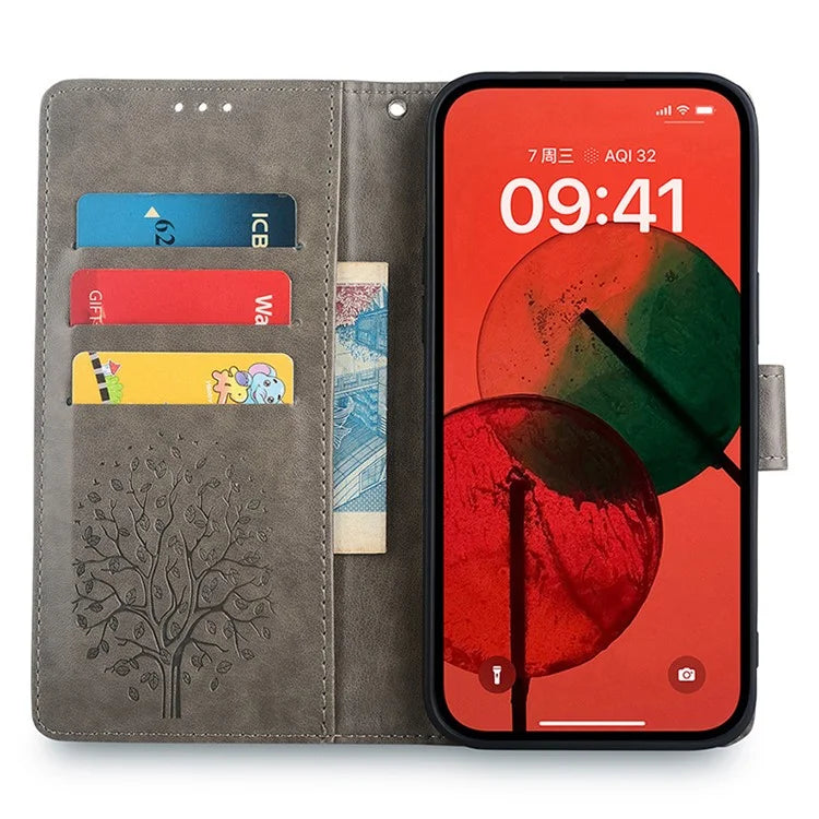 For Samsung Galaxy M15 5G Leather Case with 3 Card Slots Tree Pattern Phone Cover