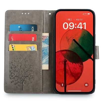 For Samsung Galaxy M15 5G Leather Case with 3 Card Slots Tree Pattern Phone Cover