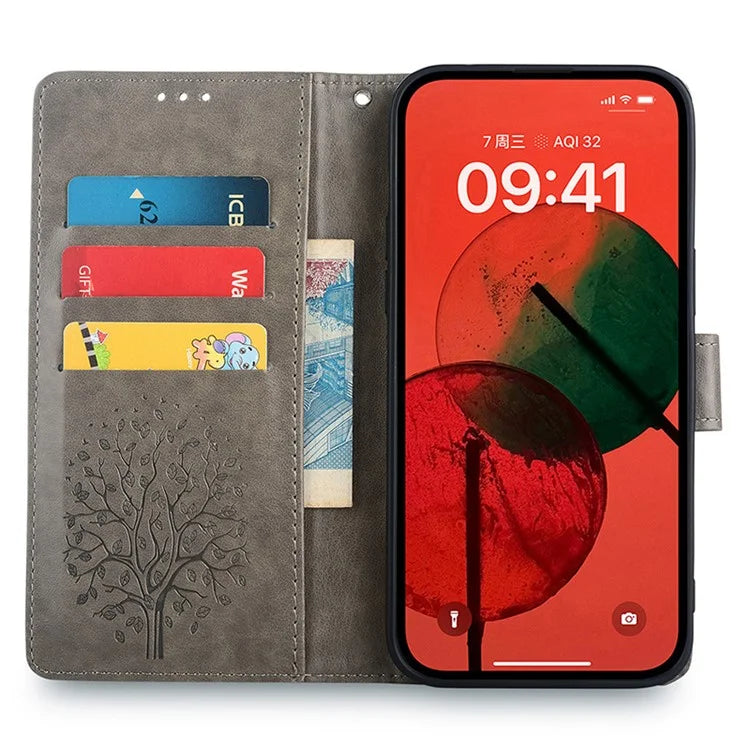 For Samsung Galaxy M15 5G Leather Case with 3 Card Slots Tree Pattern Phone Cover