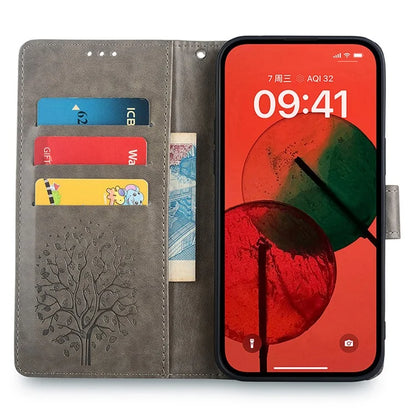 For Samsung Galaxy M15 5G Leather Case with 3 Card Slots Tree Pattern Phone Cover