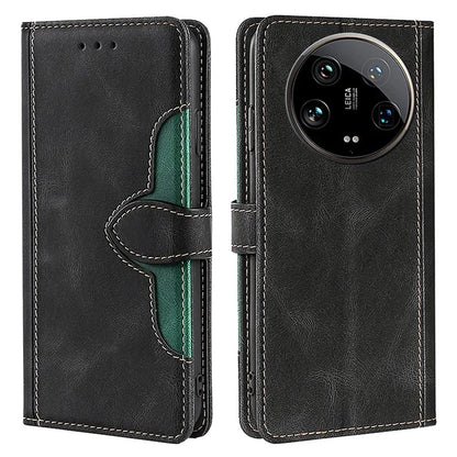 Skin-touch Shell for Xiaomi 14 Ultra Straw Hat Phone Cover PU Leather Stand Wallet Case