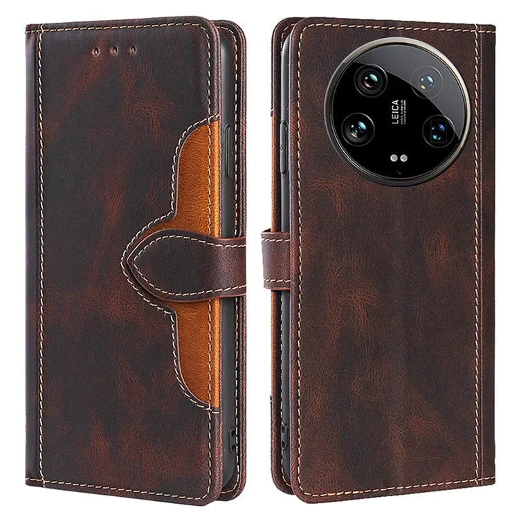 Skin-touch Shell for Xiaomi 14 Ultra Straw Hat Phone Cover PU Leather Stand Wallet Case
