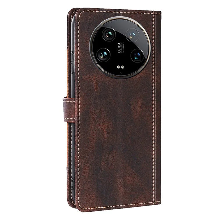 Skin-touch Shell for Xiaomi 14 Ultra Straw Hat Phone Cover PU Leather Stand Wallet Case