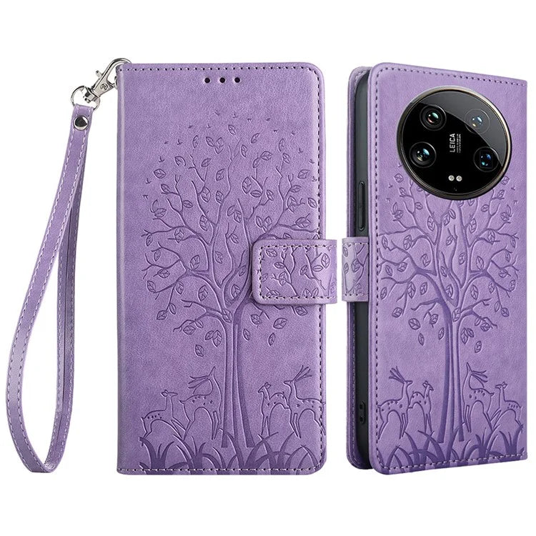 For Xiaomi 14 Ultra Case Tree Imprinted Wallet Stand Leather Phone Cover