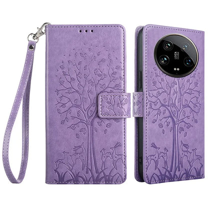 For Xiaomi 14 Ultra Case Tree Imprinted Wallet Stand Leather Phone Cover