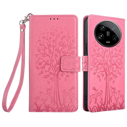 For Xiaomi 14 Ultra Case Tree Imprinted Wallet Stand Leather Phone Cover