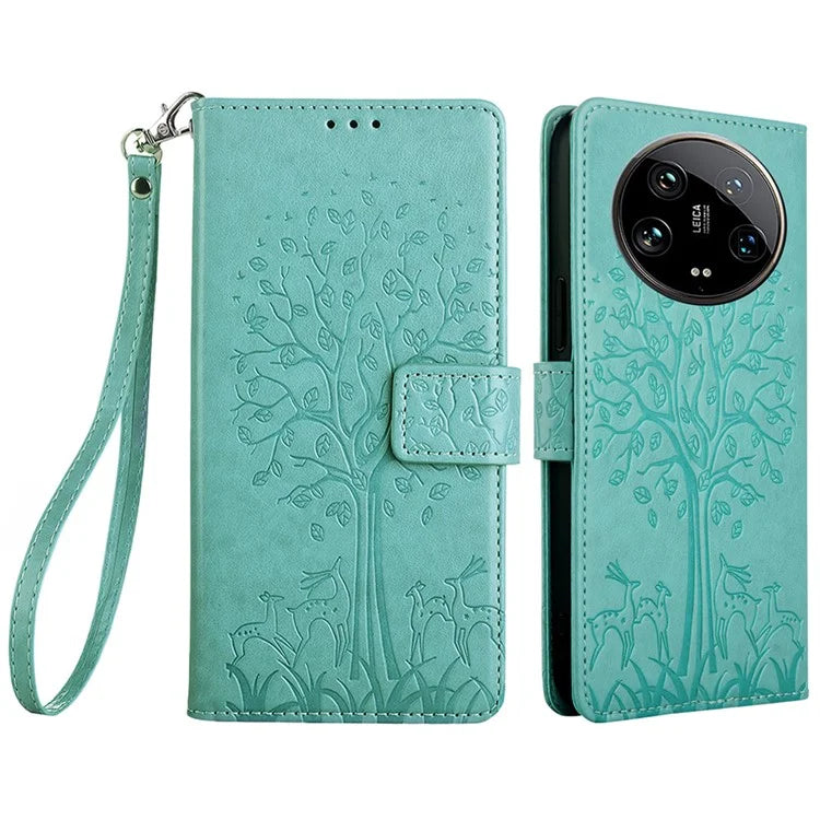 For Xiaomi 14 Ultra Case Tree Imprinted Wallet Stand Leather Phone Cover