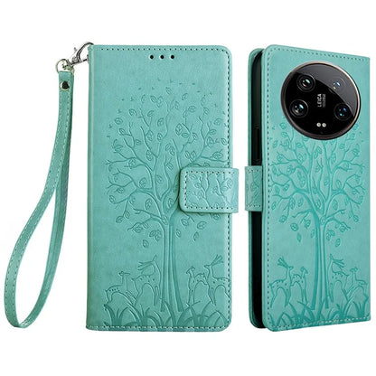 For Xiaomi 14 Ultra Case Tree Imprinted Wallet Stand Leather Phone Cover