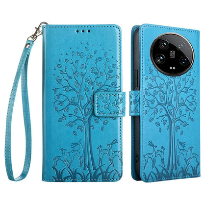 For Xiaomi 14 Ultra Case Tree Imprinted Wallet Stand Leather Phone Cover