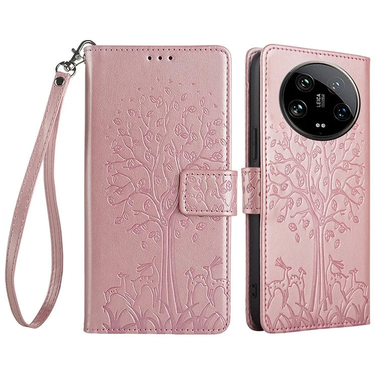 For Xiaomi 14 Ultra Case Tree Imprinted Wallet Stand Leather Phone Cover