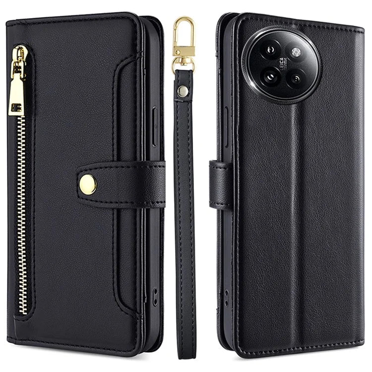 For Xiaomi Civi 4 Pro 5G / 14 Civi 5G Zipper Pocket Cell Phone Case Wallet Leather Cover with 2 Straps
