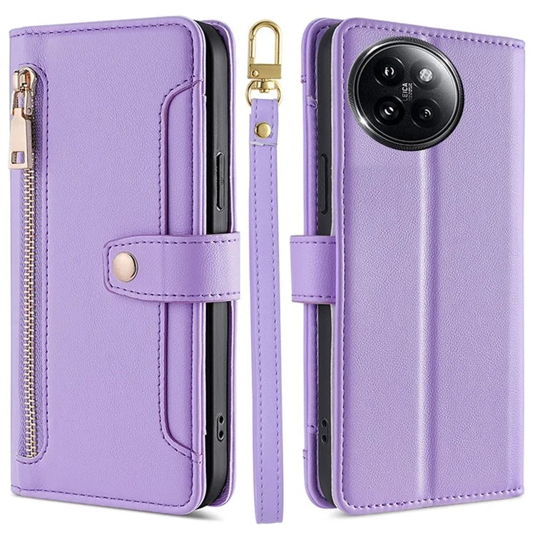 For Xiaomi Civi 4 Pro 5G / 14 Civi 5G Zipper Pocket Cell Phone Case Wallet Leather Cover with 2 Straps
