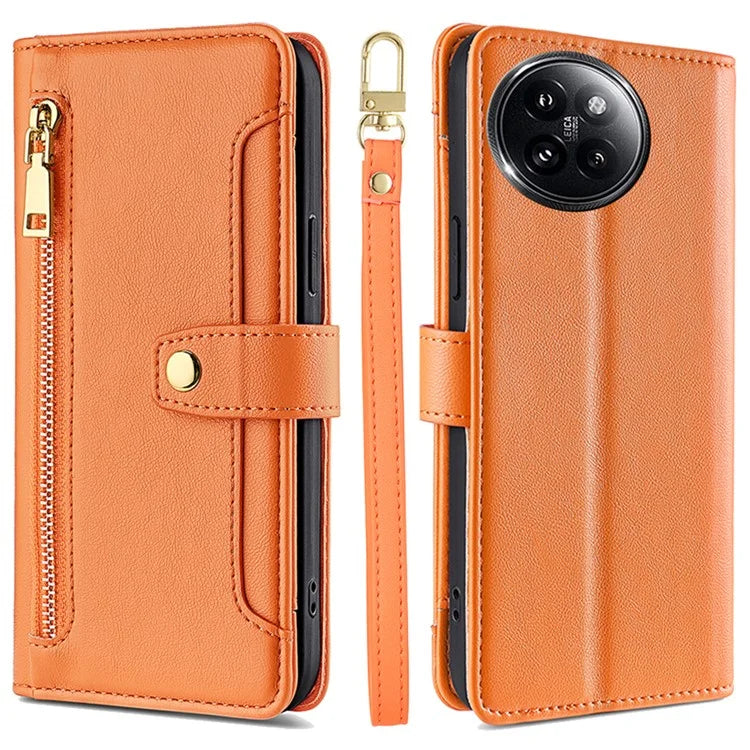 For Xiaomi Civi 4 Pro 5G / 14 Civi 5G Zipper Pocket Cell Phone Case Wallet Leather Cover with 2 Straps