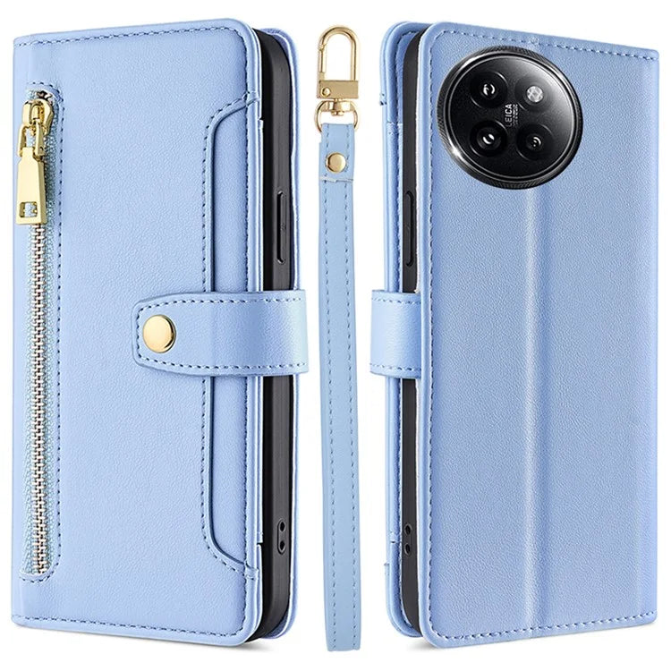 For Xiaomi Civi 4 Pro 5G / 14 Civi 5G Zipper Pocket Cell Phone Case Wallet Leather Cover with 2 Straps