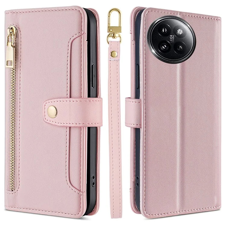 For Xiaomi Civi 4 Pro 5G / 14 Civi 5G Zipper Pocket Cell Phone Case Wallet Leather Cover with 2 Straps