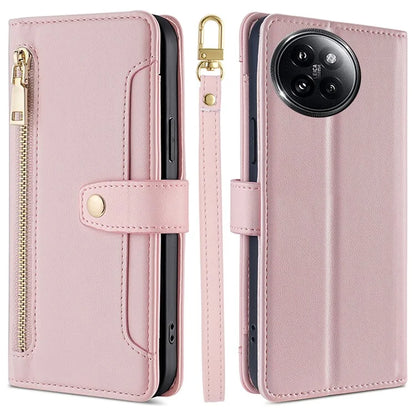 For Xiaomi Civi 4 Pro 5G / 14 Civi 5G Zipper Pocket Cell Phone Case Wallet Leather Cover with 2 Straps