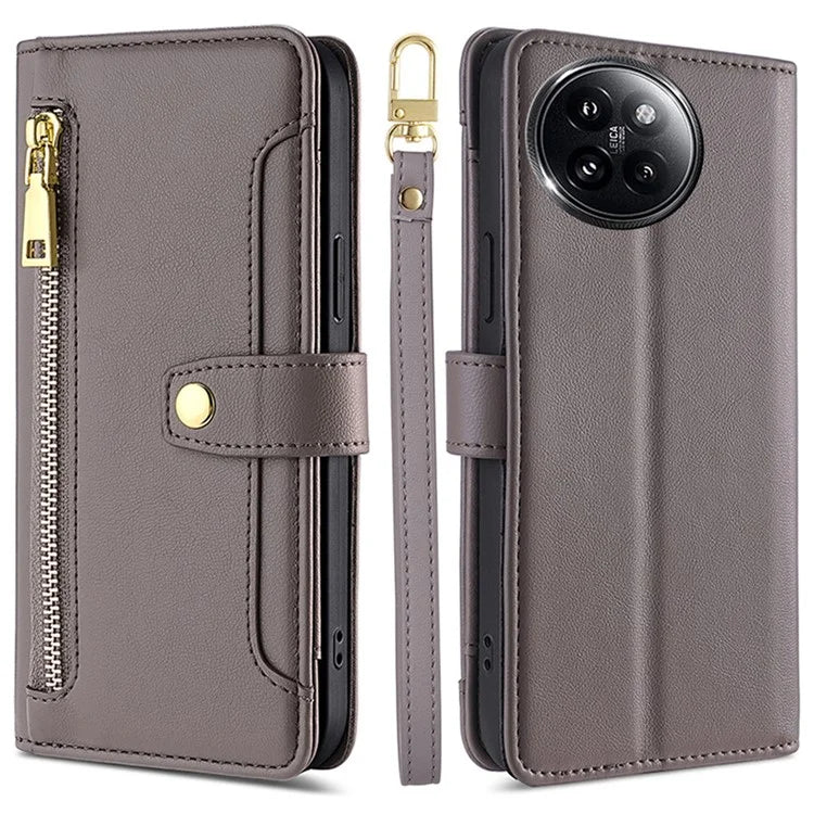 For Xiaomi Civi 4 Pro 5G / 14 Civi 5G Zipper Pocket Cell Phone Case Wallet Leather Cover with 2 Straps