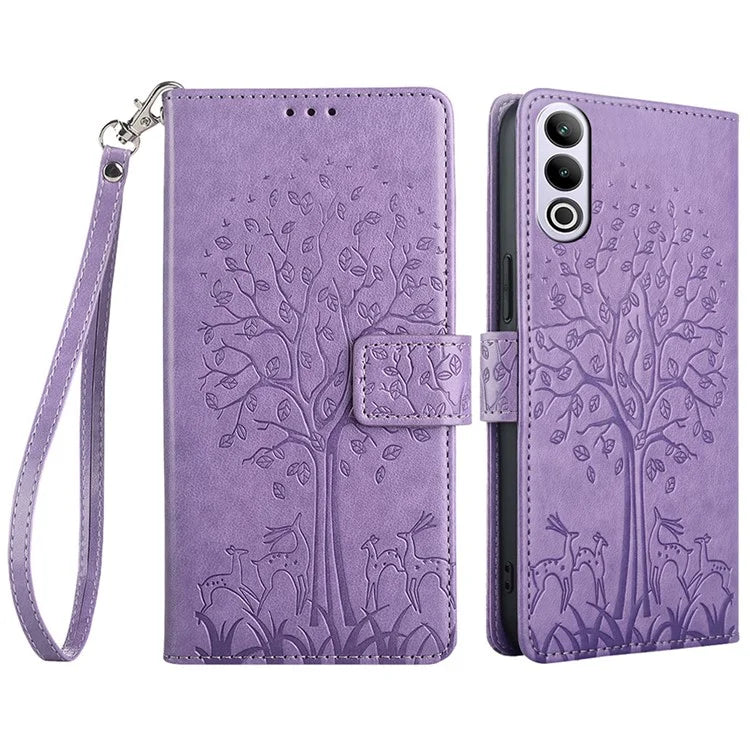 For OnePlus Ace 3V 5G Leather Case Tree Imprinted Wallet Stand Cell Phone Cover