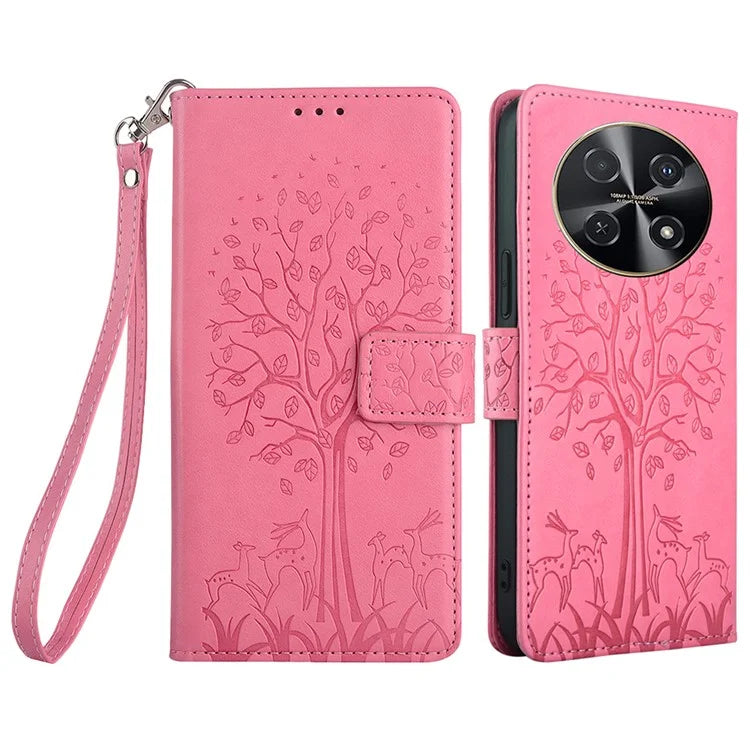 For Huawei nova 12i 4G Leather Wallet Stand Case Tree Imprinted Cell Phone Cover