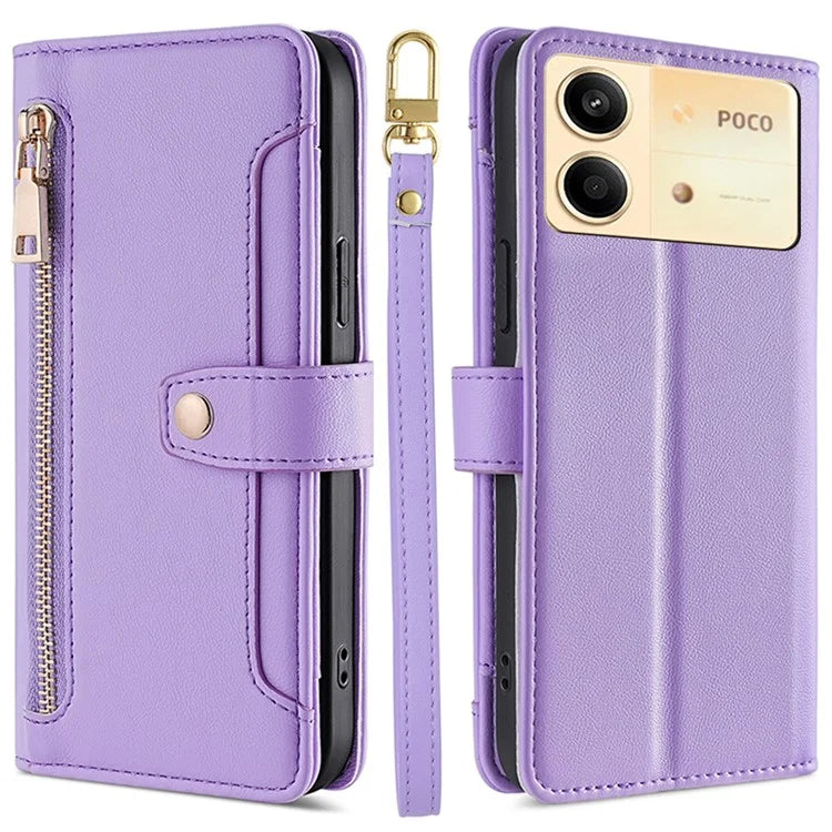For Xiaomi Redmi Note 13R Pro 5G Case Zipper Pocket Wallet Leather Phone Cover with 2 Straps