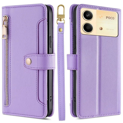 For Xiaomi Redmi Note 13R Pro 5G Case Zipper Pocket Wallet Leather Phone Cover with 2 Straps