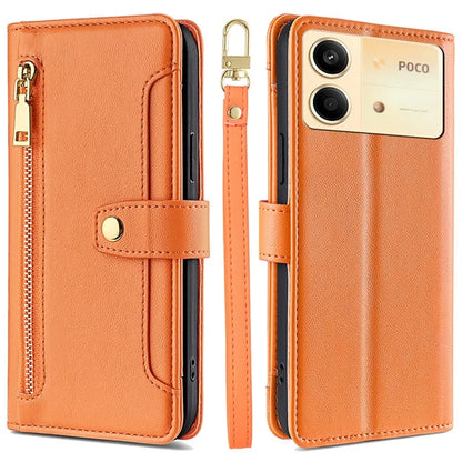For Xiaomi Redmi Note 13R Pro 5G Case Zipper Pocket Wallet Leather Phone Cover with 2 Straps