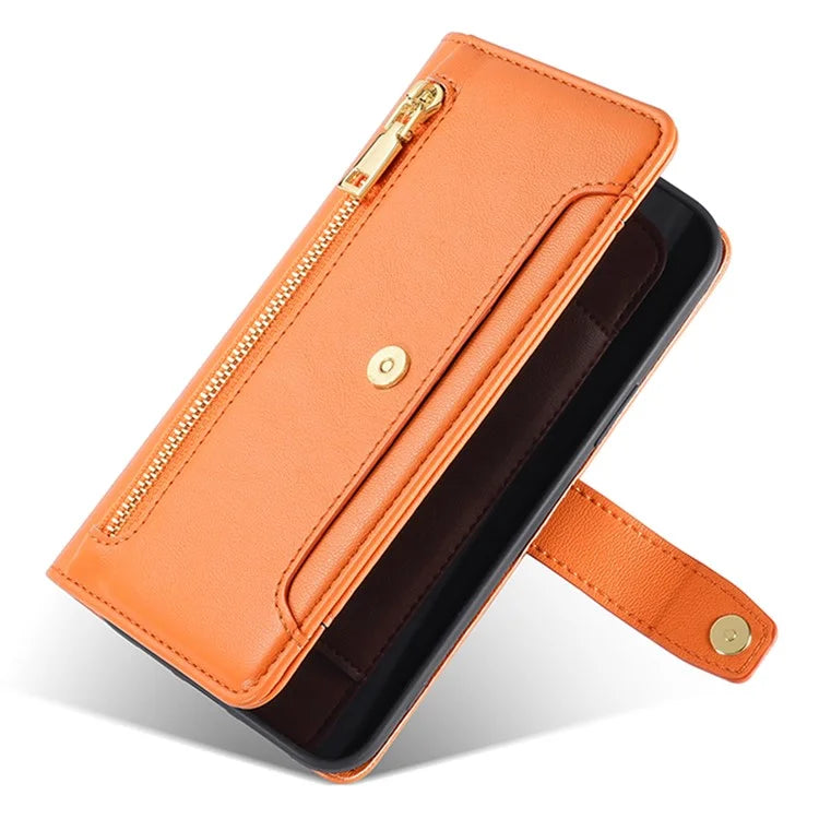 For Xiaomi Redmi Note 13R Pro 5G Case Zipper Pocket Wallet Leather Phone Cover with 2 Straps