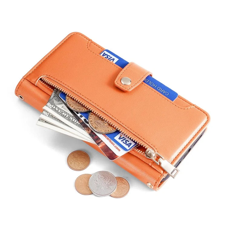 For Xiaomi Redmi Note 13R Pro 5G Case Zipper Pocket Wallet Leather Phone Cover with 2 Straps