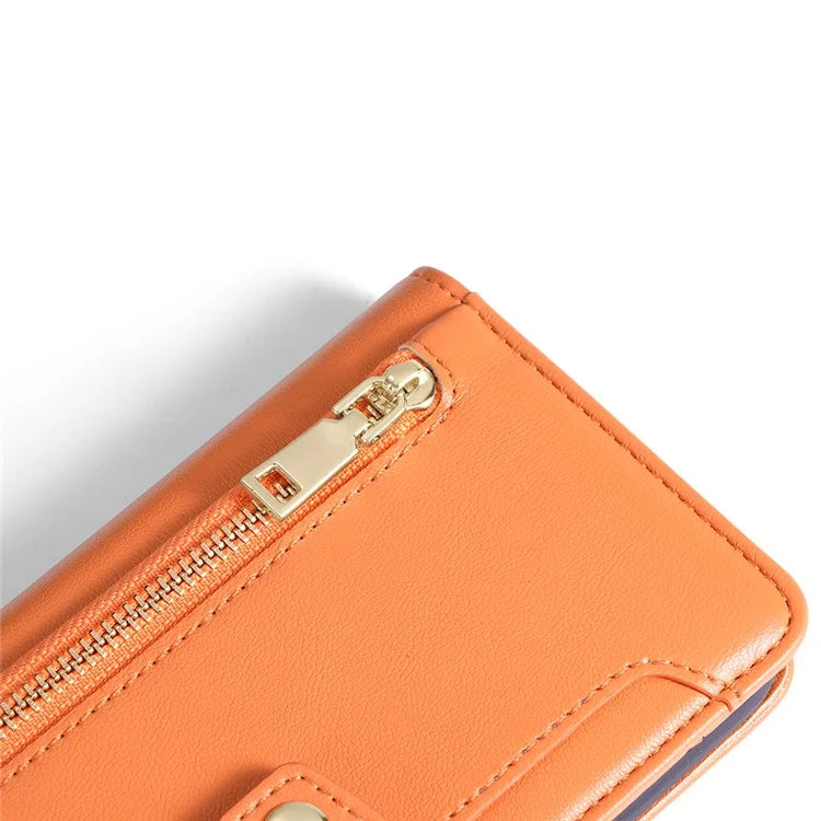 For Xiaomi Redmi Note 13R Pro 5G Case Zipper Pocket Wallet Leather Phone Cover with 2 Straps