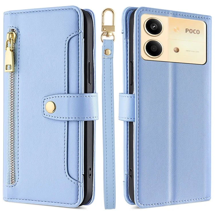 For Xiaomi Redmi Note 13R Pro 5G Case Zipper Pocket Wallet Leather Phone Cover with 2 Straps