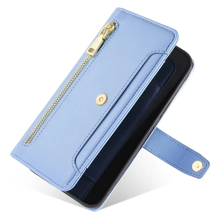 For Xiaomi Redmi Note 13R Pro 5G Case Zipper Pocket Wallet Leather Phone Cover with 2 Straps