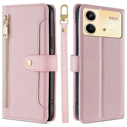 For Xiaomi Redmi Note 13R Pro 5G Case Zipper Pocket Wallet Leather Phone Cover with 2 Straps