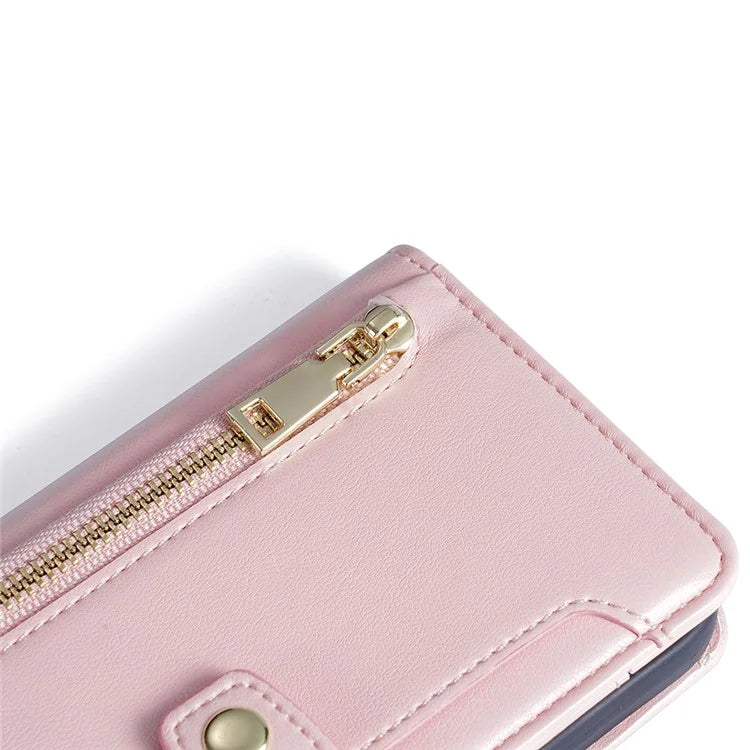 For Xiaomi Redmi Note 13R Pro 5G Case Zipper Pocket Wallet Leather Phone Cover with 2 Straps