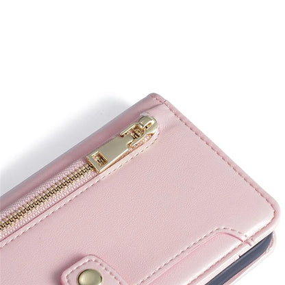 For Xiaomi Redmi Note 13R Pro 5G Case Zipper Pocket Wallet Leather Phone Cover with 2 Straps