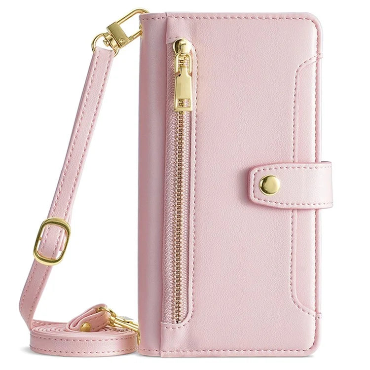 For Xiaomi Redmi Note 13R Pro 5G Case Zipper Pocket Wallet Leather Phone Cover with 2 Straps