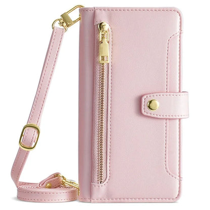 For Xiaomi Redmi Note 13R Pro 5G Case Zipper Pocket Wallet Leather Phone Cover with 2 Straps