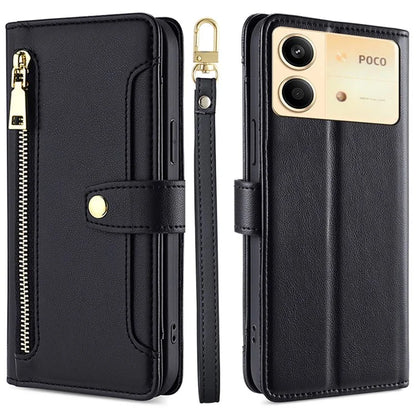 For Xiaomi Redmi Note 13R Pro 5G Case Zipper Pocket Wallet Leather Phone Cover with 2 Straps