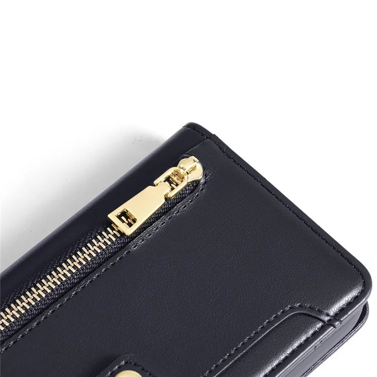 For Xiaomi Redmi Note 13R Pro 5G Case Zipper Pocket Wallet Leather Phone Cover with 2 Straps