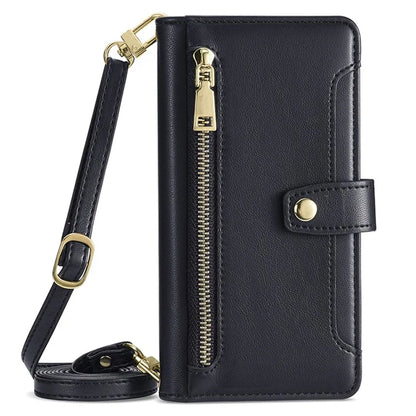 For Xiaomi Redmi Note 13R Pro 5G Case Zipper Pocket Wallet Leather Phone Cover with 2 Straps