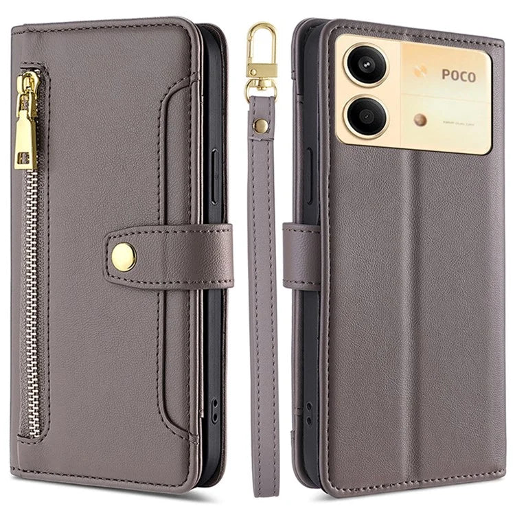 For Xiaomi Redmi Note 13R Pro 5G Case Zipper Pocket Wallet Leather Phone Cover with 2 Straps