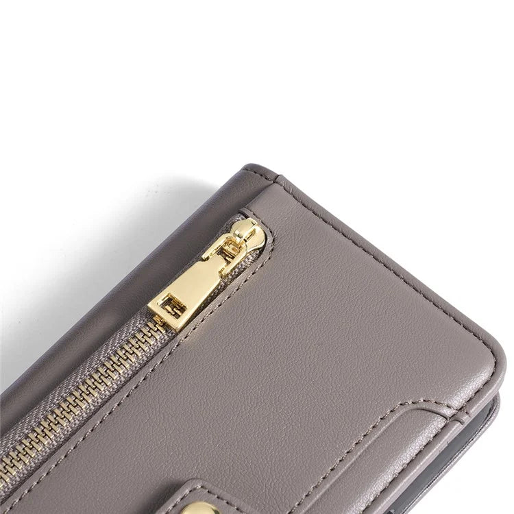 For Xiaomi Redmi Note 13R Pro 5G Case Zipper Pocket Wallet Leather Phone Cover with 2 Straps