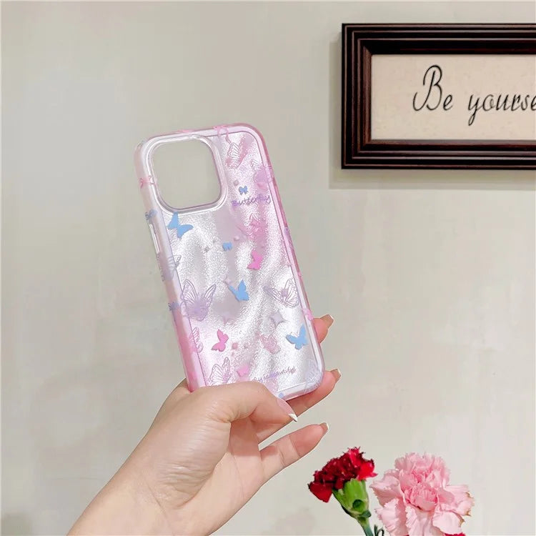 For iPhone 14 Pro Drop Proof Case Colorful Butterfly Pattern TPU+PC Phone Cover