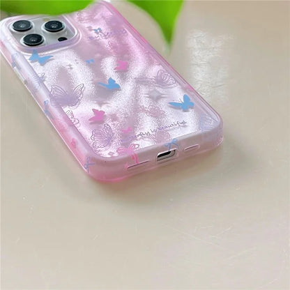 For iPhone 14 Pro Max Case Colorful Butterfly Pattern Shockproof TPU+PC Phone Back Cover