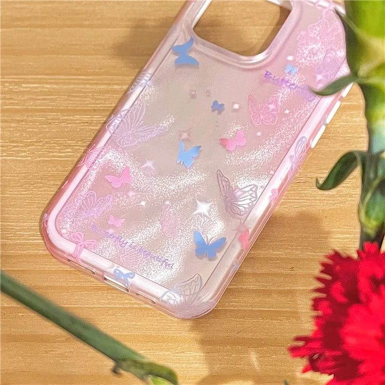 For iPhone 14 Pro Max Case Colorful Butterfly Pattern Shockproof TPU+PC Phone Back Cover
