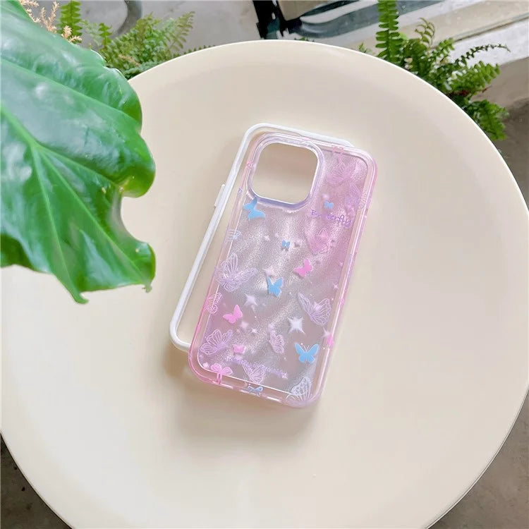 For iPhone 14 Pro Max Case Colorful Butterfly Pattern Shockproof TPU+PC Phone Back Cover